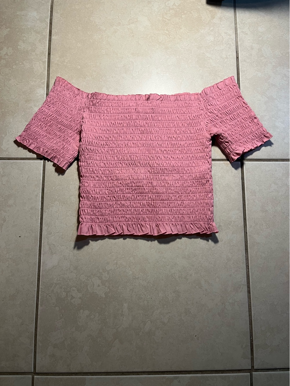 Pink Smocked Off-Shoulder Crop Top